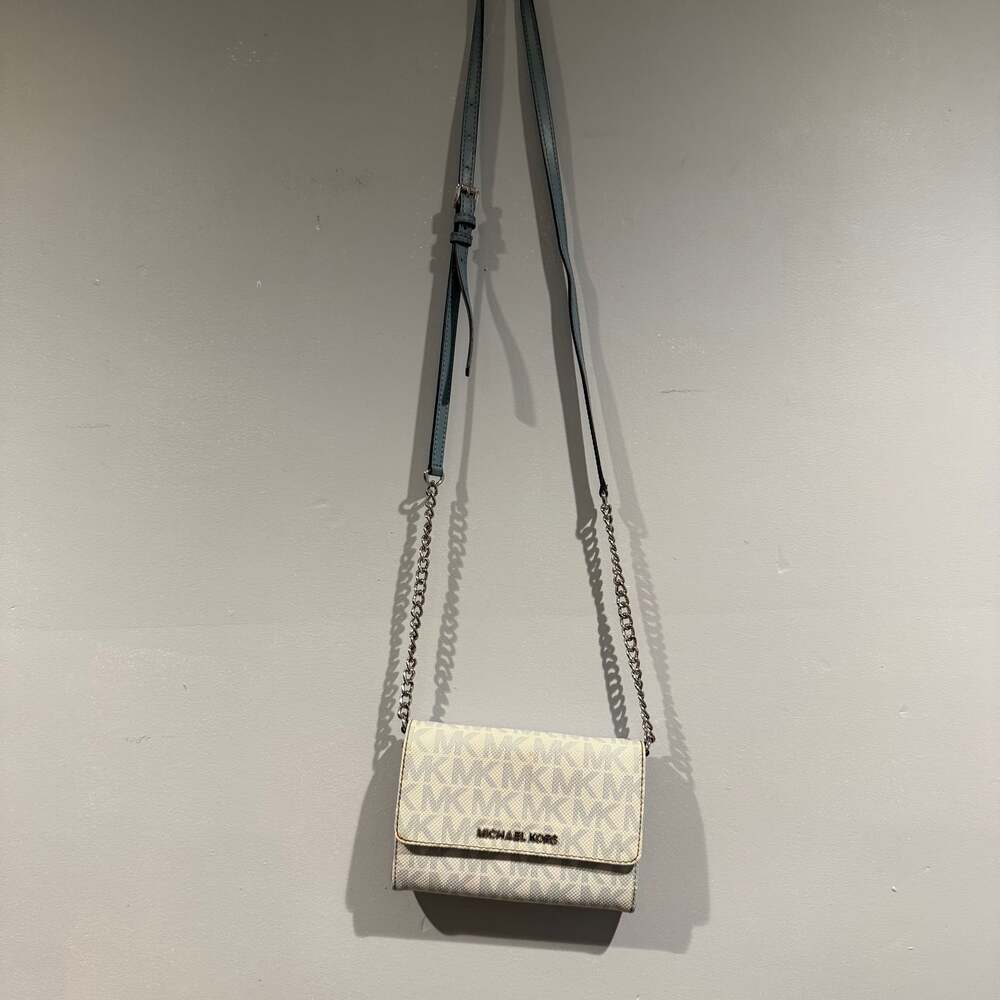 Michael Kors Signature Small Crossbody Bag – White/Blue Logo